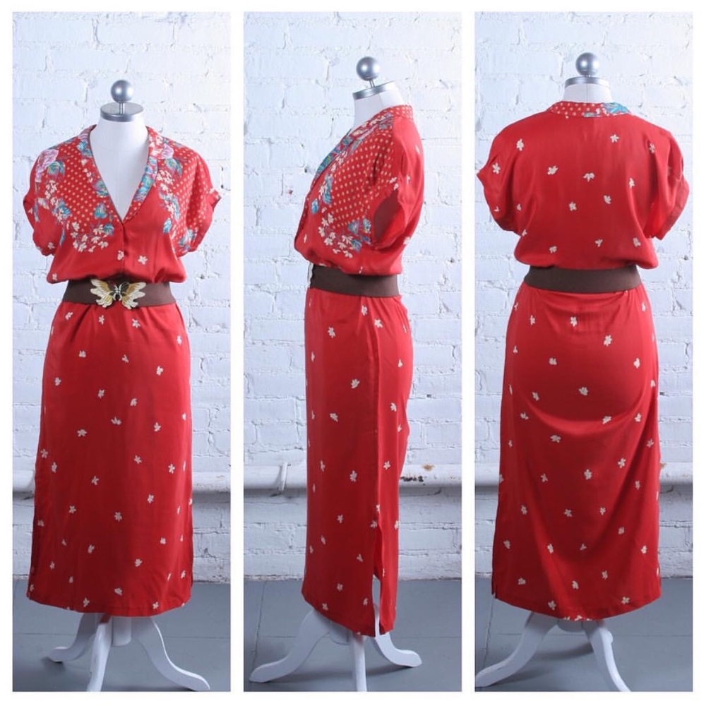 COPY - Vintage 1970s Red Floral Dress